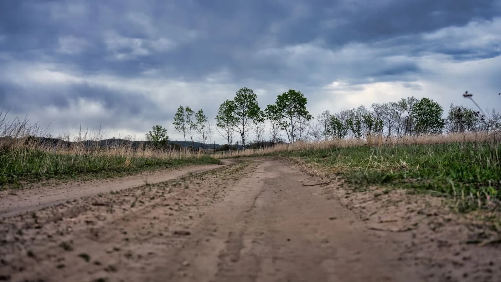 Kapalı havada açık arazide uzanan toprak yol